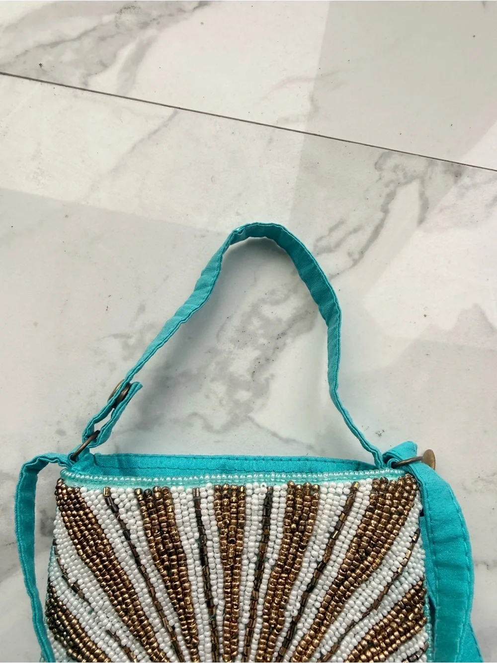 Bamboo Trading Company Rising Sun Beaded Crossbody Phone Bag‎ Turquoise Beach